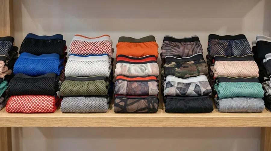 Calzoncillo mesh para hombre prenda doblada sobre fondo neutro