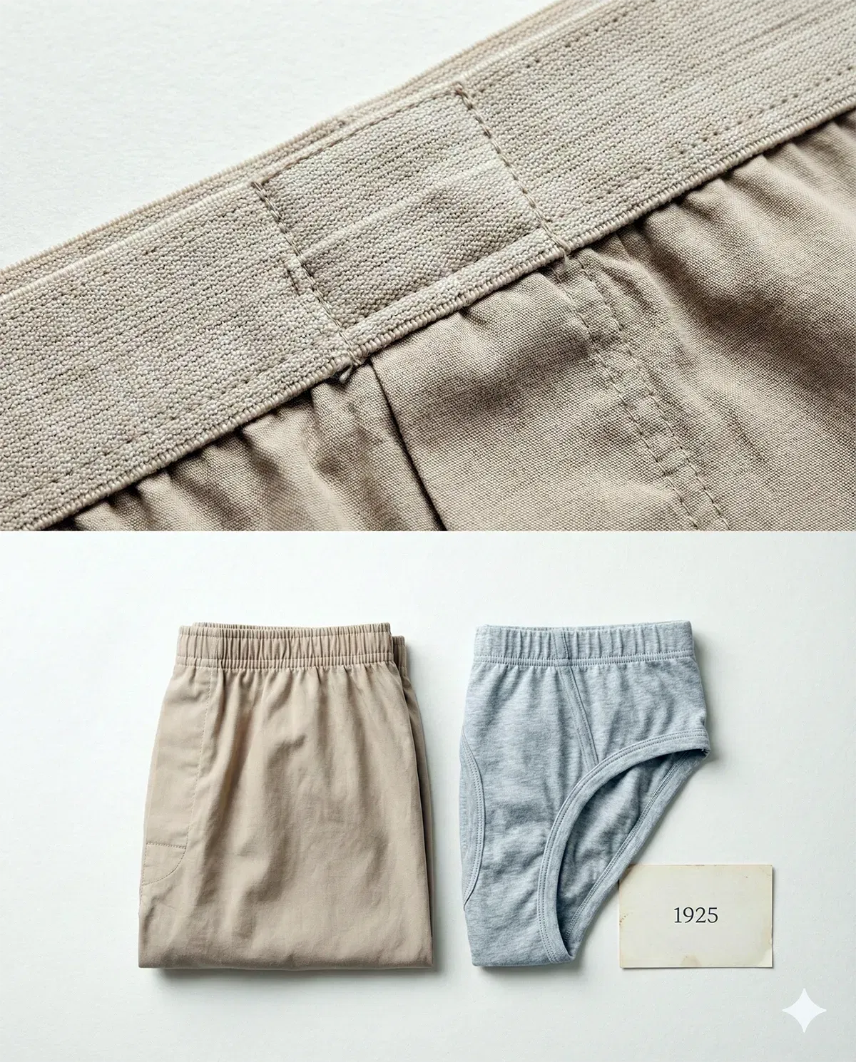 1920s: Detalle de cintura elástica vintage, macro de costura