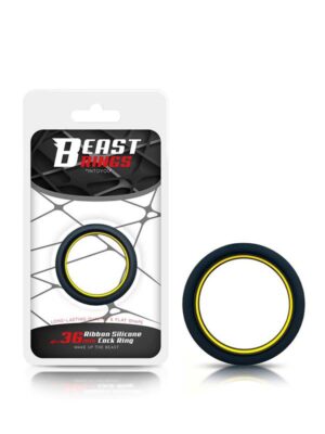 Cock Ring Beast Rings Solid Silicone 3.6cm Negro Amarillo