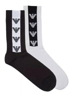 Pack 2 Pares Calcetines Armani 303122 3R378 Blanco y Negro
