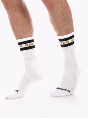 calcetines deportivos hombre blancos Barcode Berlin Bear caña media vista frontal