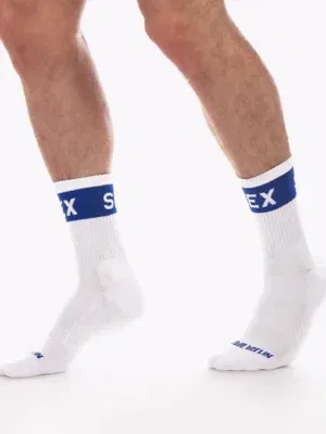 calcetines deportivos hombre blancos Barcode Berlin caña media vista frontal