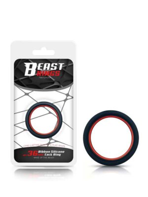 Cock Ring Beast Rings Solid Silicone 3.6cm Negro Rojo