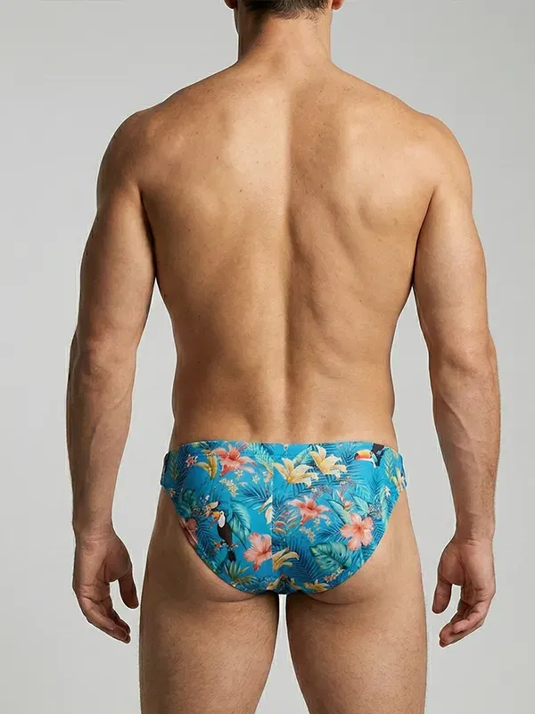 parte trasera slip tropical azul Manstore M800 ajustado al cuerpo