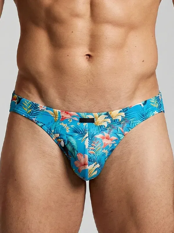 slip Manstore M800 Blue Flower con estampado tropical azul vista frontal
