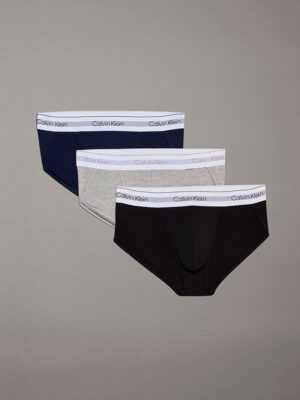 Pack de 3 slips bikini Calvin Klein Modern Air PS8 en negro, gris y azul marino, con tejido modal y cinturilla con logo.