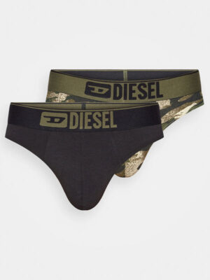 Pack de 2 tangas Diesel E7034 para hombre. Diseño en negro y camuflaje, cinturilla con logo Diesel y ajuste ergonómico. ¡Estilo y comodidad en cada prenda!