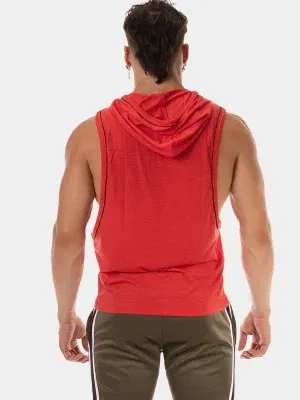 sudadera sin mangas roja Barcode Berlin Malakai con capucha