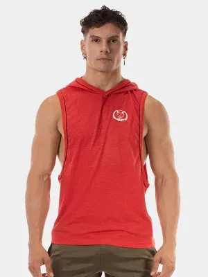 sudadera sin mangas roja Barcode Berlin Malakai con capucha