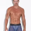 Calzoncillo de rejilla Code 22 azul, ropa interior masculina transparente vista frontal