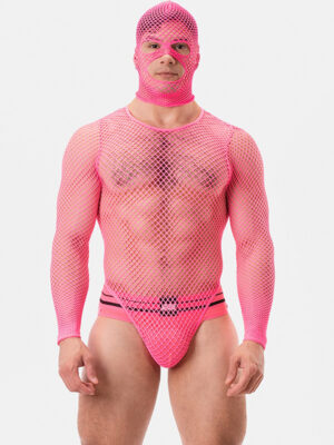 Body para Hombre Barcode Berlin Como Neonpink. De rejilla rosa.