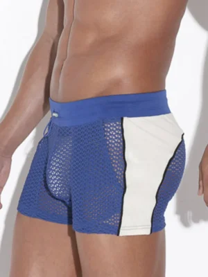 Detalle lateral Mini Short Code 22 Openwork azul, short de malla transpirable