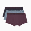 Pack de 3 Boxers Emporio Armani 4F726 en colores granate, azul grisáceo y azul marino en vista frontal