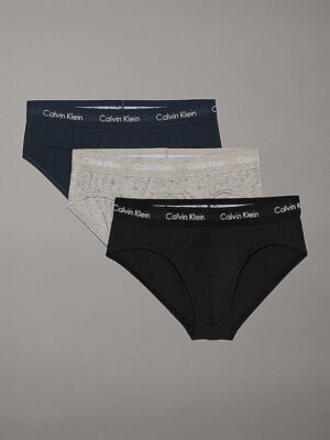 ack de 3 slips Calvin Klein Cotton Stretch QY5 en colores azul oscuro, gris y negro