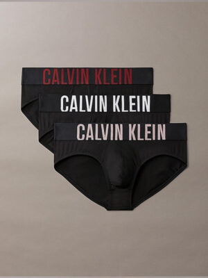 Pack de 3 slips Calvin Klein Intense Power Q1S en negro con cinturillas en rojo, blanco y rosa