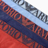 Pack de slips Emporio Armani 4F726 en colores azul claro, azul oscuro y rojo