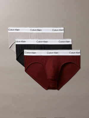 Pack de 3 slips Calvin Klein Modern Cotton en gris, negro y burdeos con cinturilla blanca