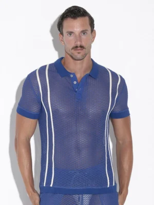 detalle frontal polo Code 22 Openwork azul transparente