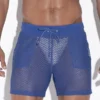 Short Code 22 Openwork azul, vista frontal con tejido de malla transpirable y estilo atlético