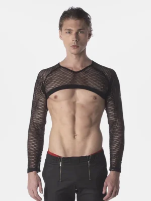 Vista frontal del Mesh Crop Top Filor Negro mostrando diseño completo.