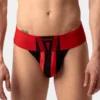 Suspensorio jockstrap Barcode Berlin Zuri en negro y rojo, vista frontal con diseño deportivo y cinturilla ancha