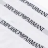 Detalle del logotipo bordado de Emporio Armani en la cinturilla elástica blanca de los slips.