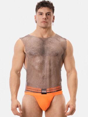 Camiseta de tirantes Bling Blanca de Barcode Berlin. Malla blanca brillante y ligera para un look elegante y provocador. ¡Destaca con sofisticación!
