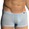 Vista frontal del bóxer de lycra azul para hombre Olaf Benz Red1201, con tejido de microfibra y ajuste ceñido.