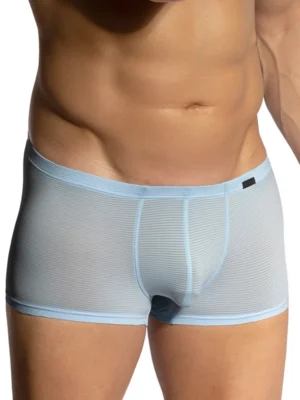 Vista frontal del bóxer de lycra azul para hombre Olaf Benz Red1201, con tejido de microfibra y ajuste ceñido.