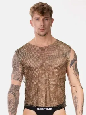 Camiseta de tirantes con strass Barcode Berlin Bling Negro Dorada