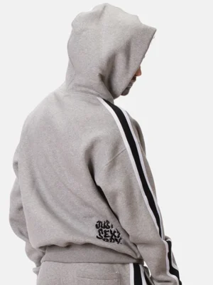 Sudadera Barcode Berlin Sexy Boy Gris, vista lateral con rayas blancas y negras en la manga