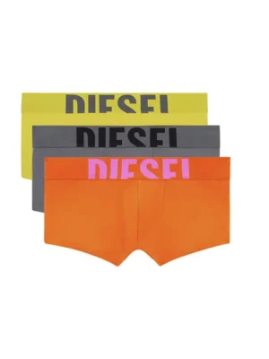 Pack de 3 bóxers Diesel E7220 en colores naranja, gris y amarillo con cinturilla elástica con logo Diesel.