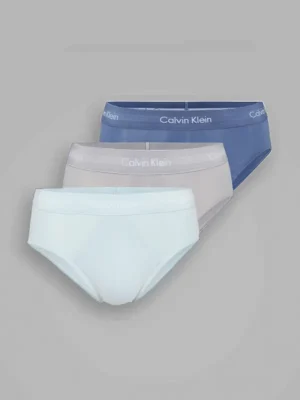 Primer plano de slip Calvin Klein Cotton Stretch azul claro con cintura elástica con logo.