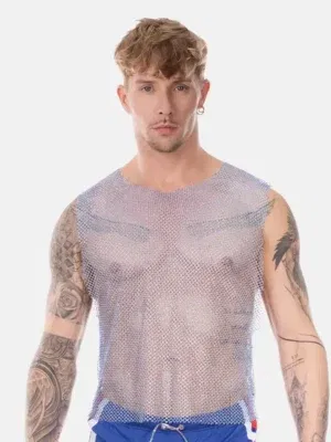 Camiseta de tirantes con strass Barcode Berlin Bling Azul
