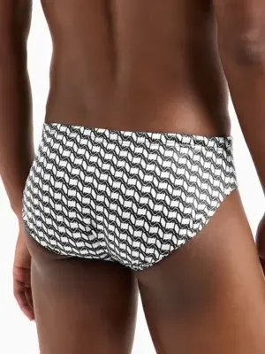 Bañador Slip Hombre Emporio Armani All Over Logo Blanco Negro