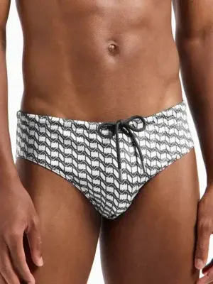 Bañador Slip Hombre Emporio Armani All Over Logo Blanco Negro