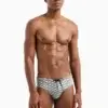 Bañador Slip Hombre Emporio Armani All Over Logo Blanco Negro