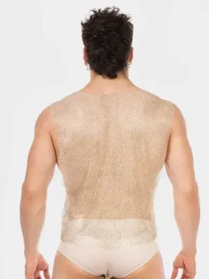 Camiseta de tirantes con strass Barcode Berlin Bling Champagne