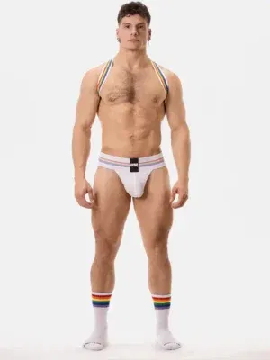 Pack Tanga Proud + Arnes Pride + Calcetines Pride Blanco