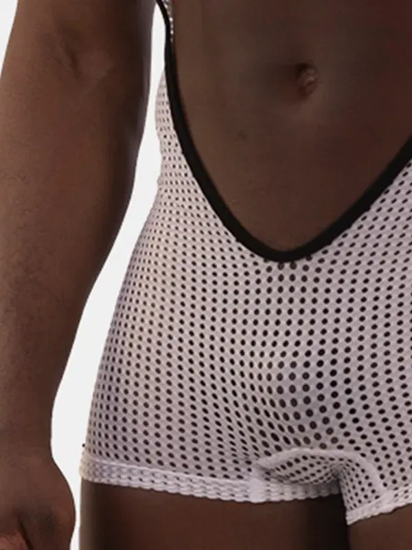 singlet Barcode Berlin Sanke blanco negro de rejilla con escote profundo frontal