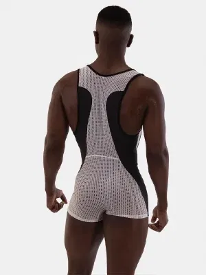 singlet Barcode Berlin Sanke blanco negro de rejilla con escote profundo frontal