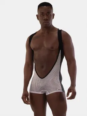 singlet Barcode Berlin Sanke blanco negro de rejilla con escote profundo frontal