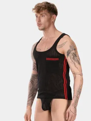 Camiseta de Tirantes Barcode LILAN Negro-Rojo