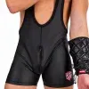 Wrestling singlet hombre negro efecto piel con escote profundo,