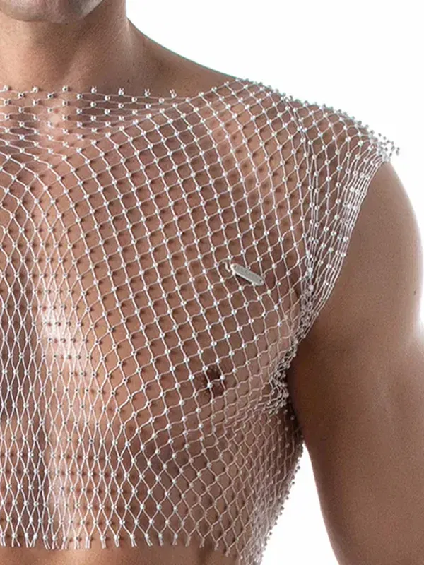 camiseta de tirantes rejilla blanca con brillos