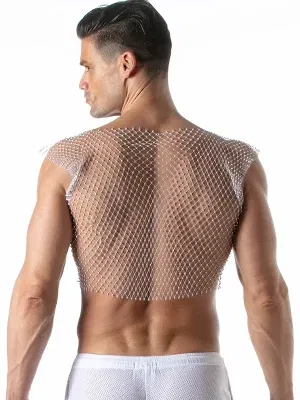 camiseta de tirantes rejilla blanca con brillos