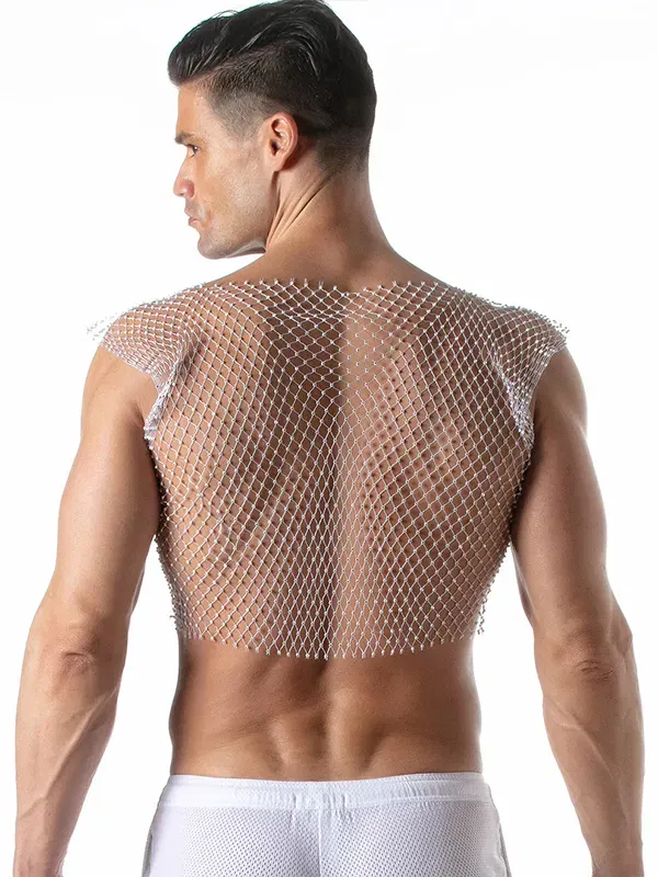 camiseta de tirantes rejilla blanca con brillos