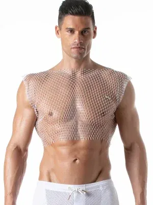 camiseta de tirantes rejilla blanca con brillos