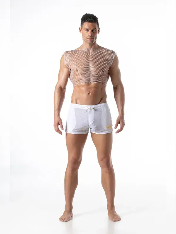 camiseta de tirantes rejilla blanca con brillos