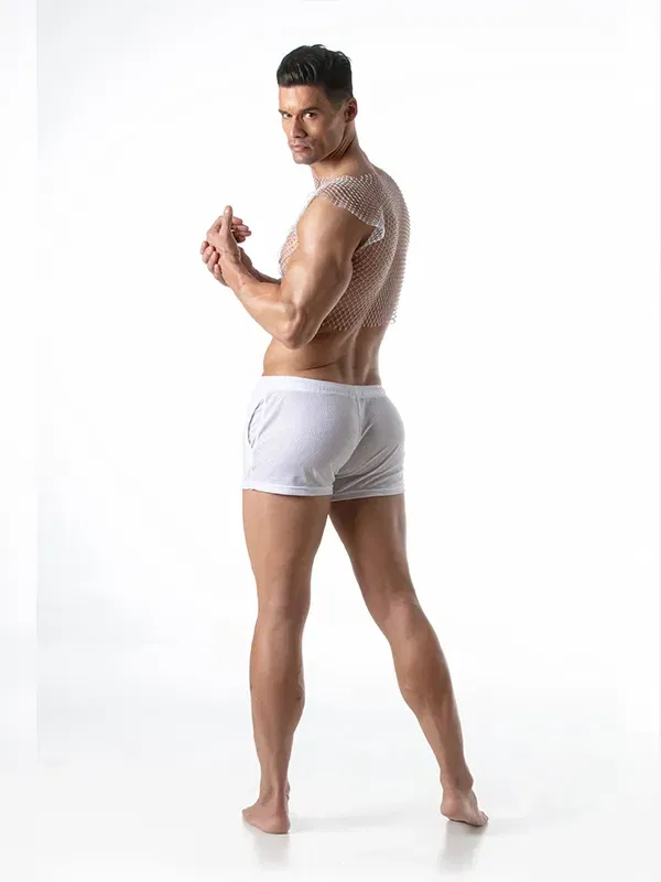 camiseta de tirantes rejilla blanca con brillos